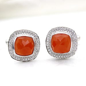 Exquisite Carnelian 925 Sterling Silver, White Gold Plated Beautiful Cufflinks, July Birthstone, Anniversary,Wedding, Occasional.
