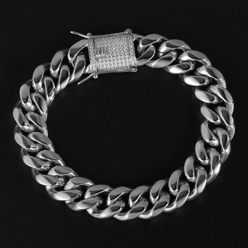 Men's Miami Cuban Link Bracelet Solid 925 Sterling Etsy
