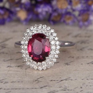 Atemberaubender 14k Weißgold plattierter Granat (Rhodolite) Ring, 925 Sterling Silber Ring, Januar Birthstone, Jubiläumsring, Geburtstagsgeschenk.