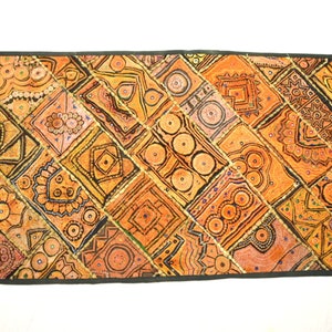 Antique Handmade Tapestry Golden Thread Embroidery Mirror Patch Work Tribal Wall Hanging