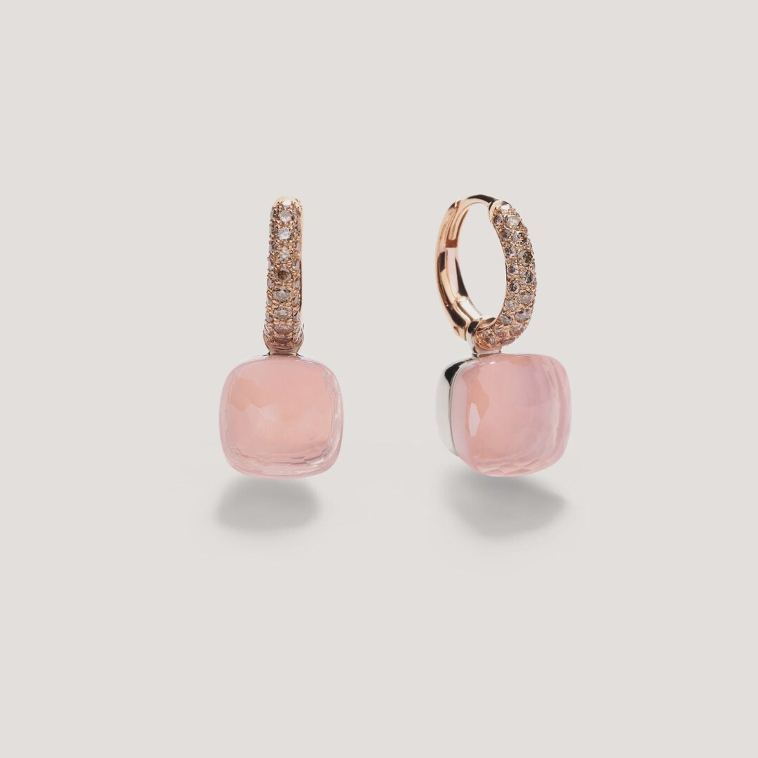 Pomellato Nudo Classic Design Rose Quartz Earrings for Her, 14k