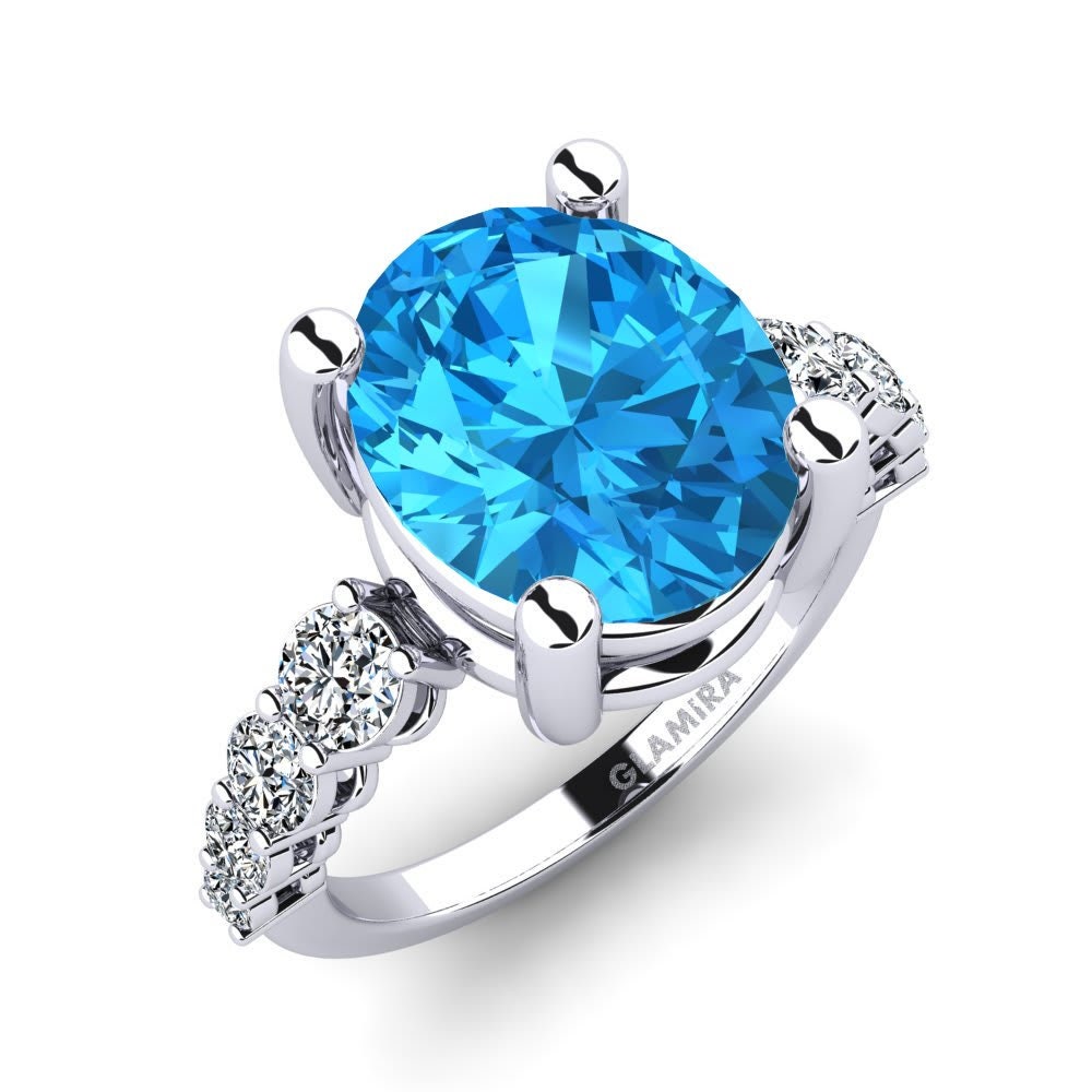 Exquisite Swiss Blue Topaz 14k White Gold Plated Ring for Her 925 Sterling Silver Ring Birthday Gift November Birthstone Ring