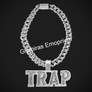 VS1 Qualitäts Moissanit Anhänger & Miami Kette | Massives 925 Sterling Silber | Weiß vergoldete Kette | 17 mm Breite, 20"-30" Zoll Länge