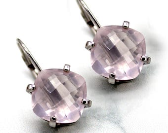 Beautiful Rose Quartz Earrings for Her, 925 Sterling Silver, White Gold Plated, January Birthstone, Anniversary, Birthday Gift.