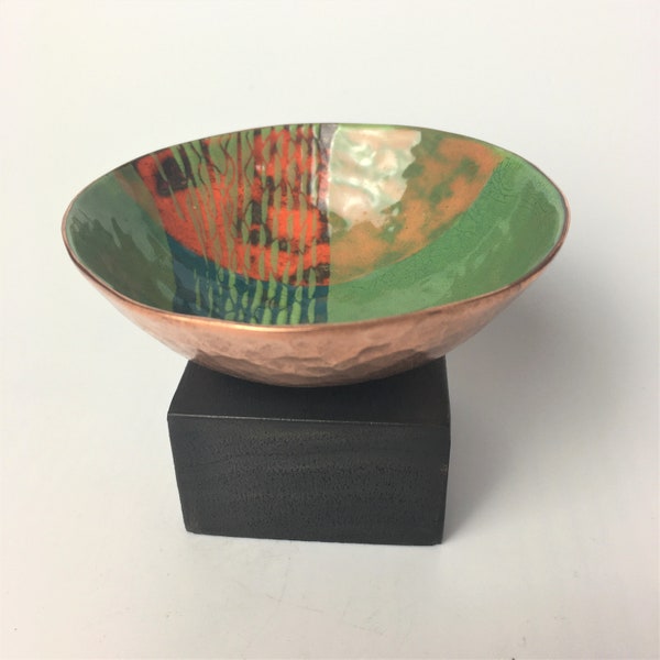 Vitreous enamel and copper small scale bowl, collectable, handmade and unique. Gift, present, Joanne Horrobin