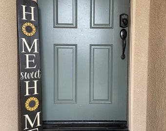 Home Sweet Home Porch Sign | Farmhouse Modern Outdoor Welcome Sign | 3D Wood Front Door Decor | Vertical Entryway Sign | Housewarming Gift
