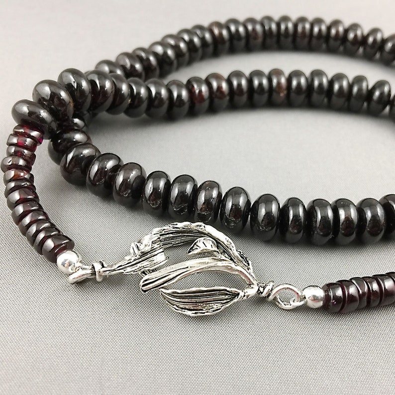 Natural garnet and sterling silver necklace