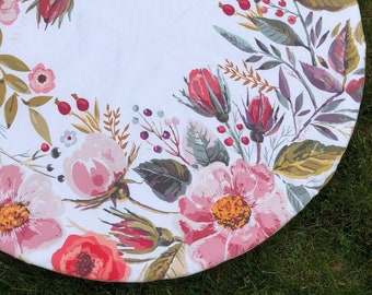Pink Rose Print Pink Peony Round baby Play Mat Baby Roundie Round Rug Baby Blanket gift Organic Play Mat Floral Theme Flower Print