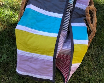 Modern Stripe Baby Quilt | Toddler Blanket | Gender Neutral Quilt | Gray Blue Lavender Yellow | Baby Shower Gift | Color Blocking Quilt