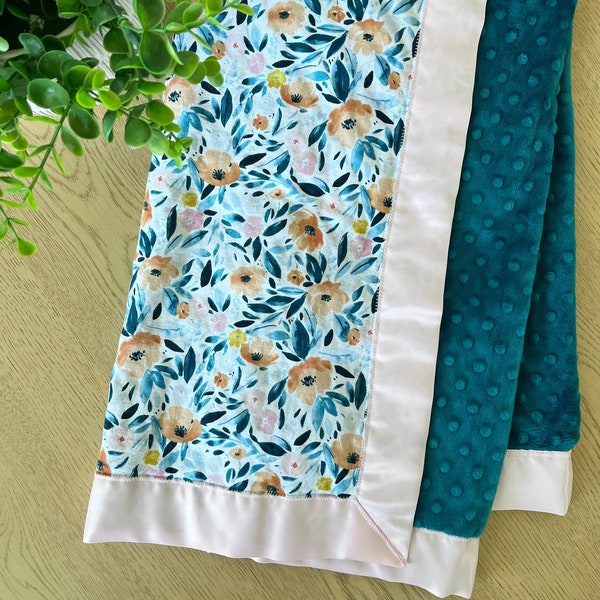 knit blanket with satin trim