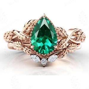 Emerald Gemstone Wedding Ring Set For Women Antique Leaf Design Engagement Ring Set 925 Silver Emerald Bridal Promise Ring Set Gift For Her