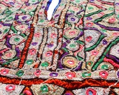 Banjara 22X16 inch Indian Vintage Handmade Neck Yoke Mirror With Zari Embroidery Work Applique Patch Big Vintage Banjara neck yoke.