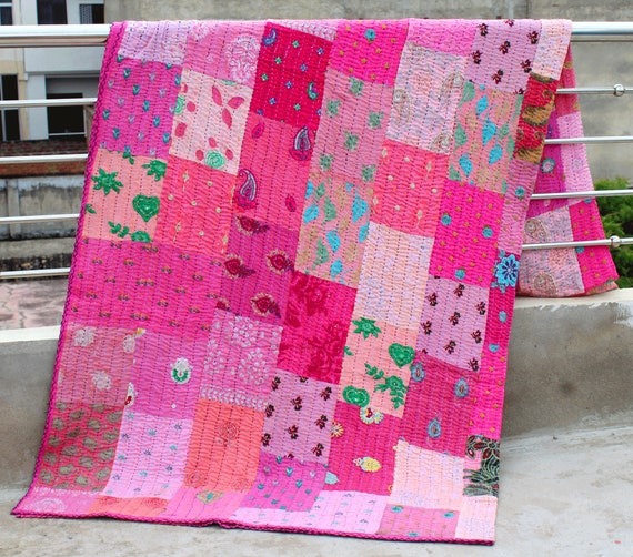 Queen Size Handmade Quilt Vintage Patchwork Embroidery Quilt Etsy UK