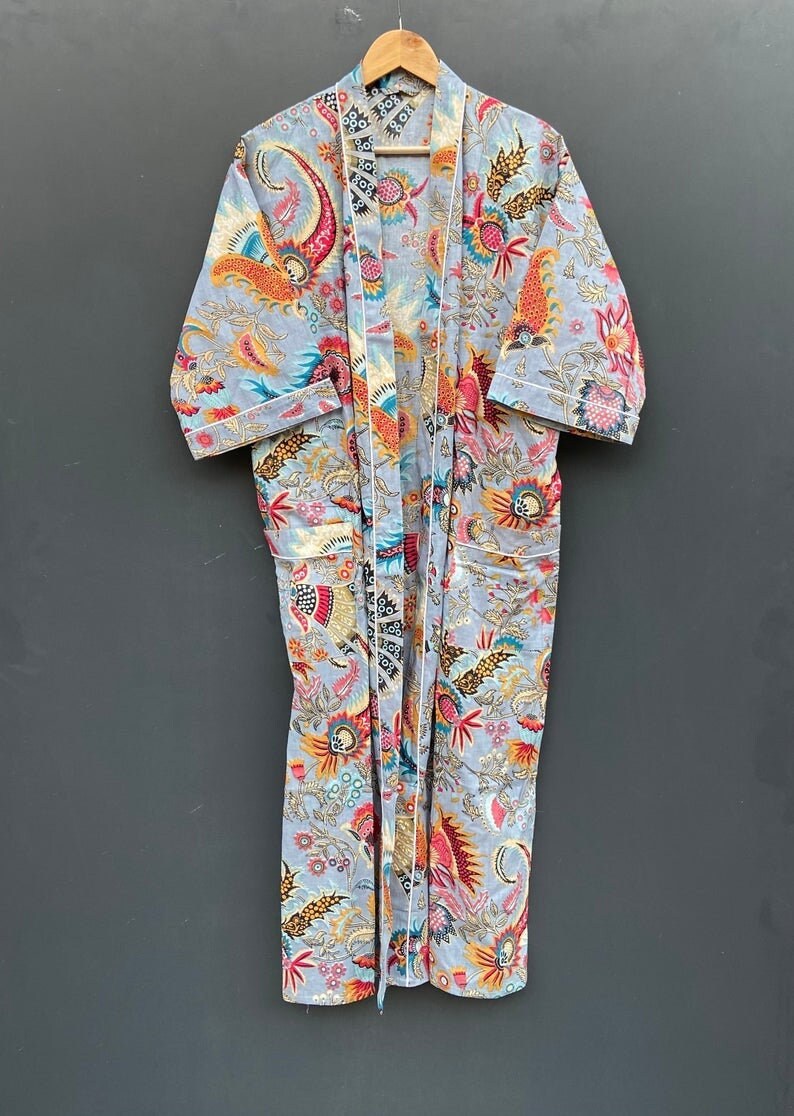 Cotton Floral Bath Robe Handmade Bird Beach Kimono - Etsy