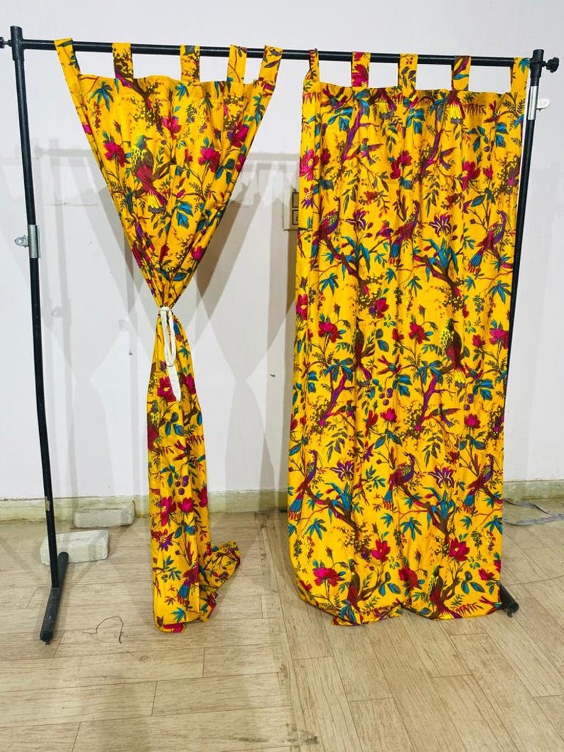 2er-Set Gelbe Baumwoll-Vogel-Bedruckte Luxus-Vorhänge für | Etsy