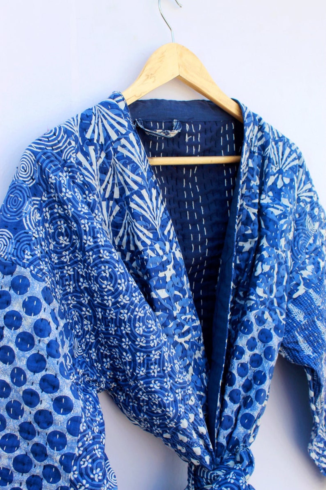 Indigo Blue Quilted Jacket Indian Handmade Kantha Coat Jacket - Etsy UK