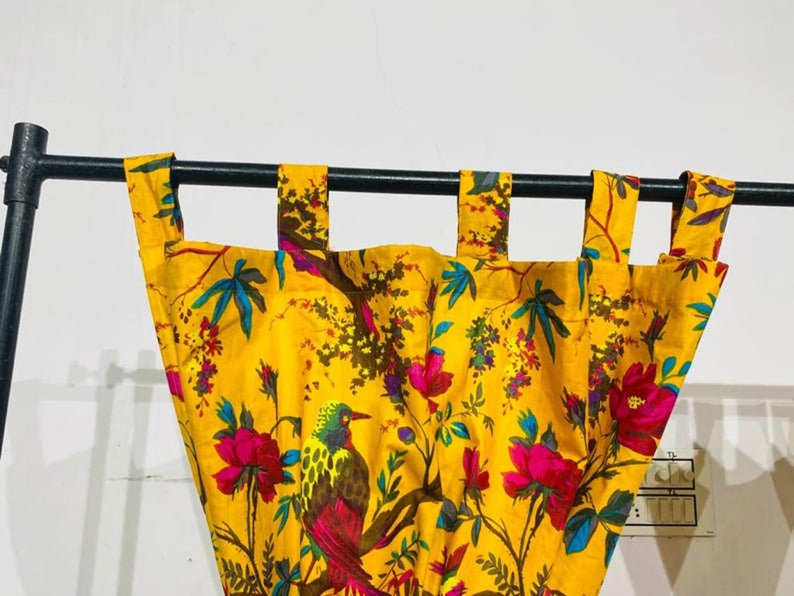 2er-Set Gelbe Baumwoll-Vogel-Bedruckte Luxus-Vorhänge für | Etsy