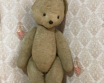 Antiker großer Vintage großer Teddybär gefüllt mit Stroh 66 cm, aus der Ukraine