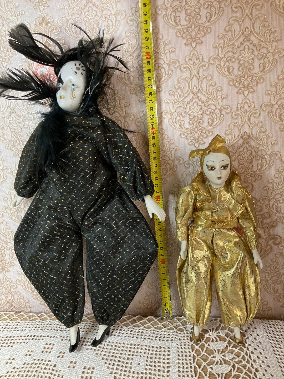 Porcelain Jester Dolls. Porcelain Pierrot Doll, Vintage Harlequin