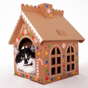 Kit de casa de juegos de cartón con forma de gato de jengibre - Casa de pan de jengibre