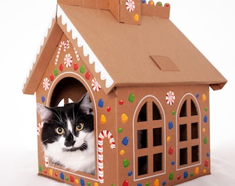 Papp-Lebkuchenkatzen Spielhaus Bausatz - Lebkuchenhaus