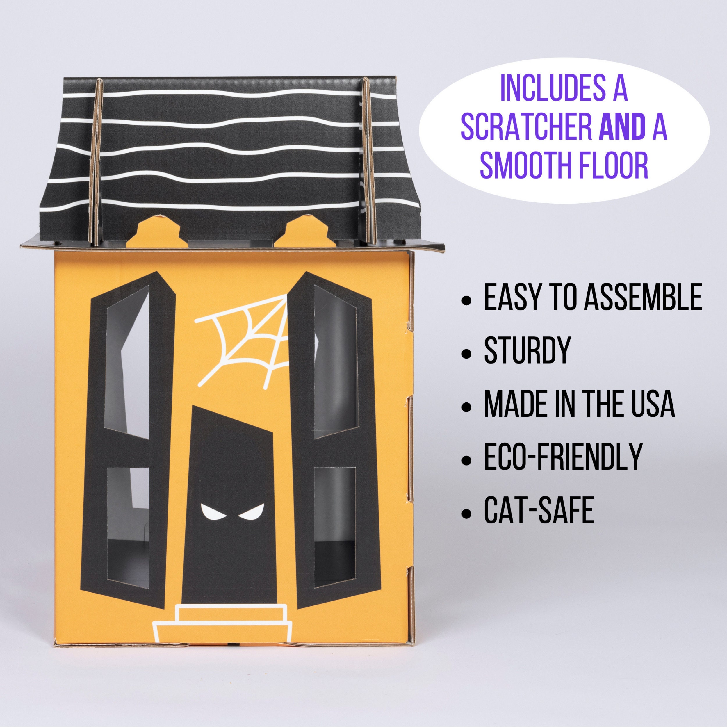 Spooky Cat Haunted House – Halloween Cardboard Playhouse For Cats With Scratcher, USA Made - View #9