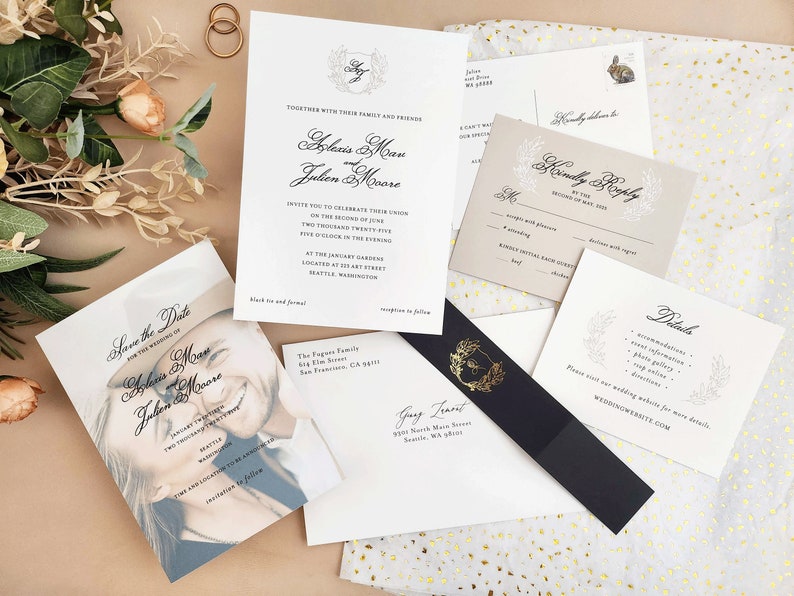 SAMPLE kit FULL Wedding Suite Invitation w/envelope Save image 5