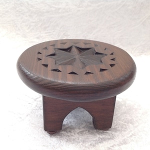 Moroccan Style Hand Made Round Carved Display Table with Gothic Style Legs Dark Brown