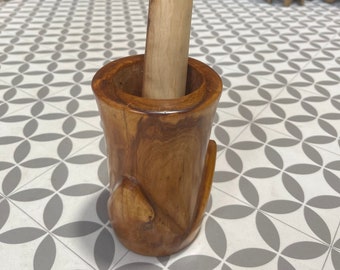 Pestle and Mortar Moroccan Style Hand Made Wooden Araar