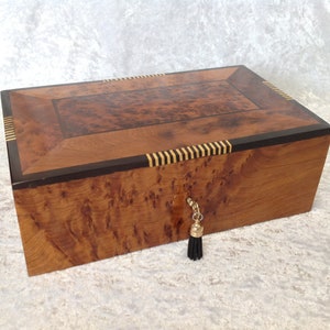 Moroccan Style Handmade Jewellery Box in Araar with Black trim and Detail - Lock and Tray