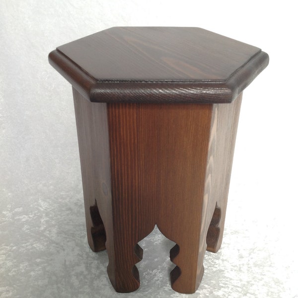 Moroccan Style Hand Made Hexagonal Display Table with Gothic Style Legs Dark Brown