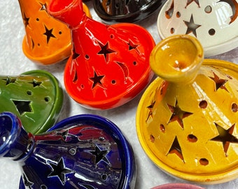 Handmade Multicoloured Pottery Medium Tagine Stars and Moons