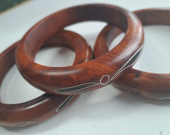 Pair of Hand Made Araar (Cedar) Wooden Decorated Bangles (2)