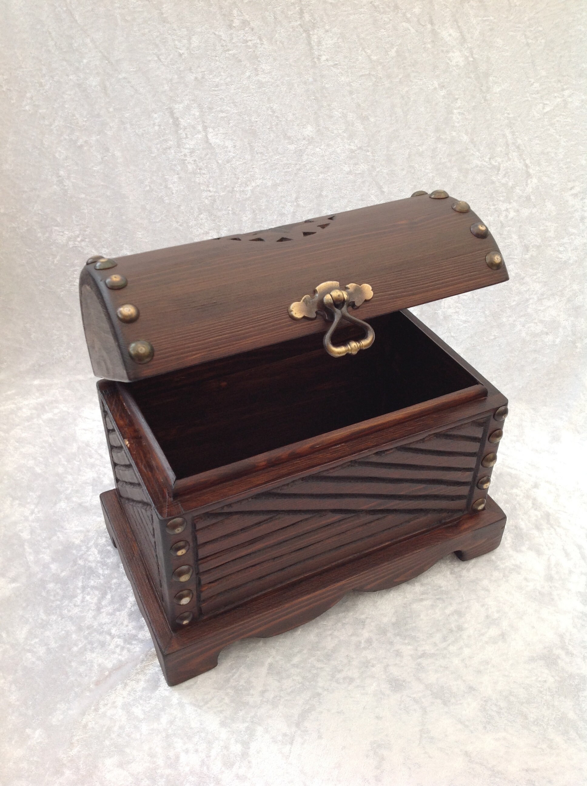Handmade Carved Wooden Treasure Chest Pirate Dark Brown Large Etsy UK