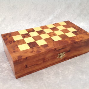 Moroccan Style Hand Made Medium Wooden Folding Chess Set in Cedar and Yellow Lemon
