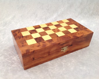 Moroccan Style Hand Made Medium Wooden Folding Chess Set in Cedar and Yellow Lemon
