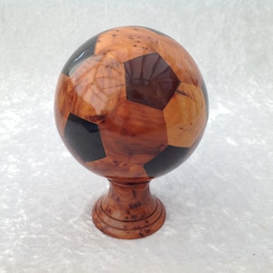 Moroccan Style Hand Made Football and Stand in Cedar and Blackened Lemon Wood