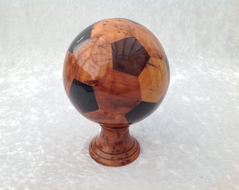 Moroccan Style Hand Made Football and Stand in Cedar and Blackened Lemon Wood