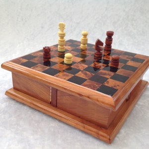 Moroccan Style Hand Made Twist Chess Set in Cedar and Lemon Wood Small Travel - Black