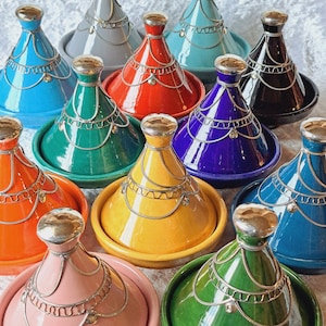 Handmade Multicoloured Pottery  Coloured with Silver Decoration Medium Tagine (Not For Cooking)