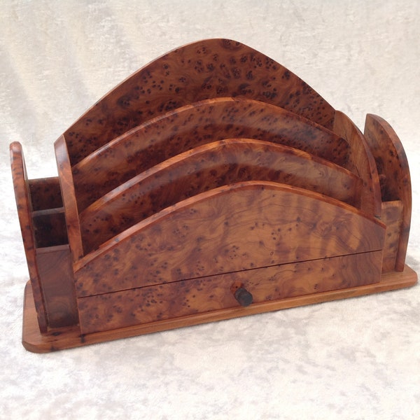 Moroccan Style Letter Rack/Desk Tidy with Drawer in Araar, French Polished Medium