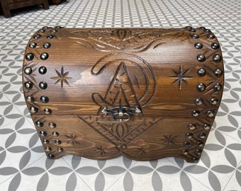 Handmade Carved Wooden Treasure Chest Large Pirate Chest Dark Brown