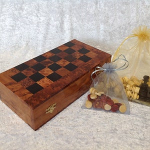 Moroccan Style Hand Made Medium Wooden Folding Chess Set in Cedar and Black Lemon