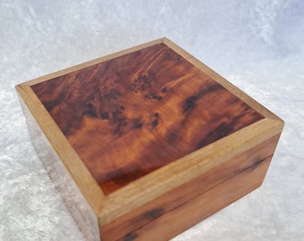 Moroccan Style Handmade Araar (Cedar) with Walnut Wood Trim Square Box With Opening Lid