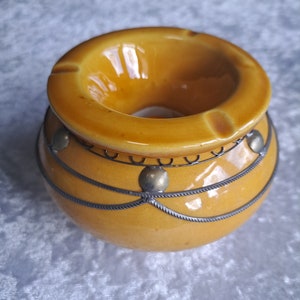 Handmade Multicoloured Pottery Ashtray Large with Silver Decoration