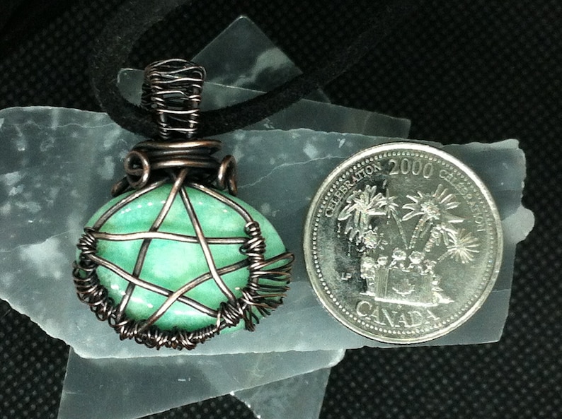 Gorgeous One-of-a-Kind Handmade Jewelry. Super Blood Wolf Moon Charged Natural Amazonite Pentacle Pendant Wire Wrapped Antiqued Copper