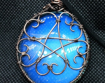 Opalite Pentacle Pendant Wire Wrapped Antiqued Copper. Gorgeous One-of-a-Kind Handmade Jewelry.