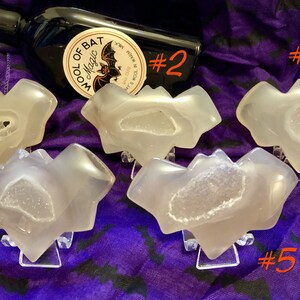 Hand-Carved Druzy Agate Bat Carving with Free stand / One of a Kind