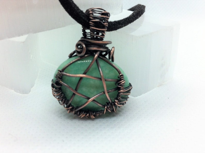 Gorgeous One-of-a-Kind Handmade Jewelry. Super Blood Wolf Moon Charged Natural Amazonite Pentacle Pendant Wire Wrapped Antiqued Copper