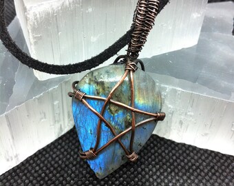 Labradorite Pentacle Pendant Wire Wrapped Antiqued Copper. Gorgeous One-of-a-Kind Handmade Jewelry.